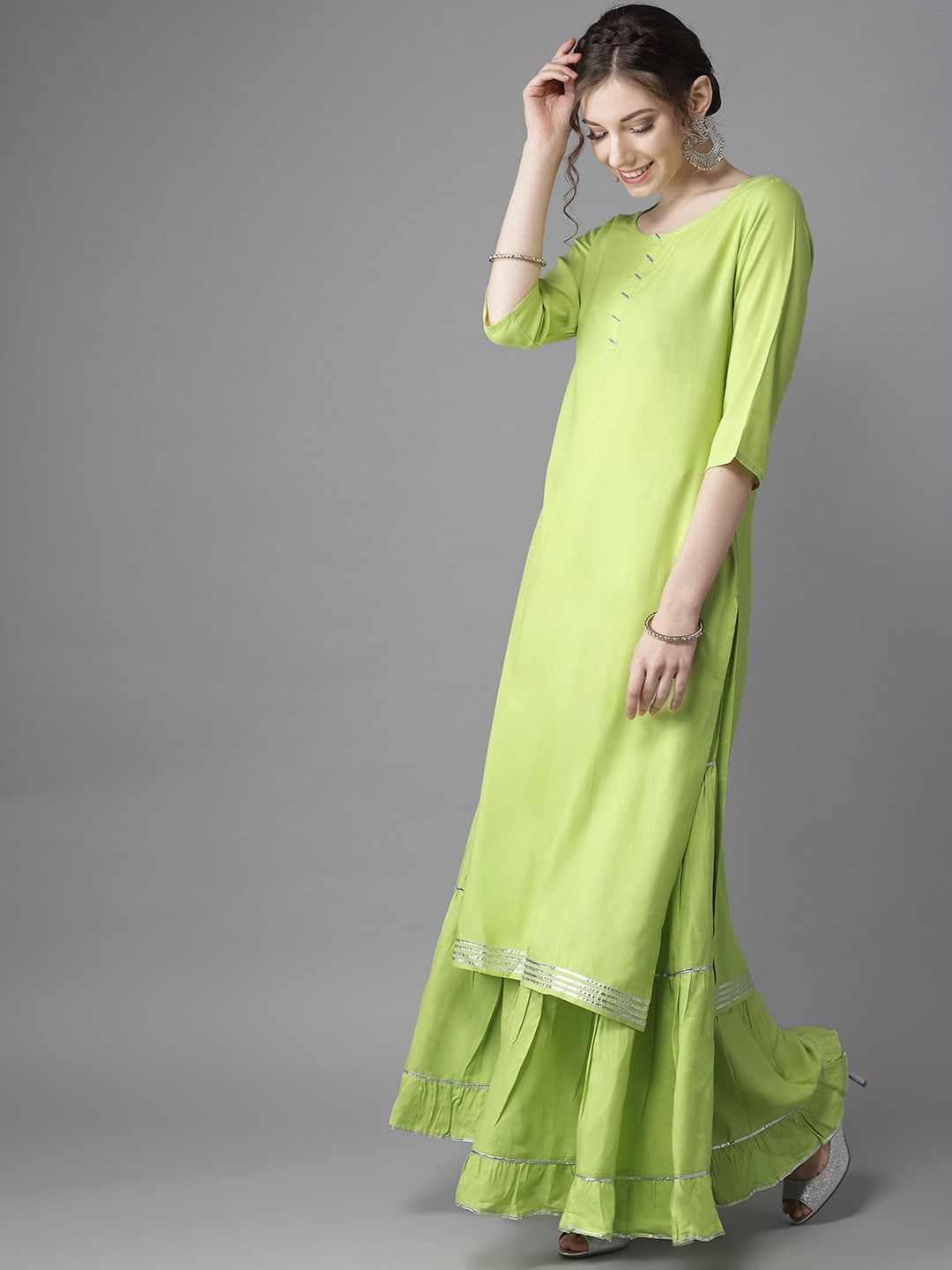HERE&NOW Zesty Lime Green Gota Patti Kurta Set