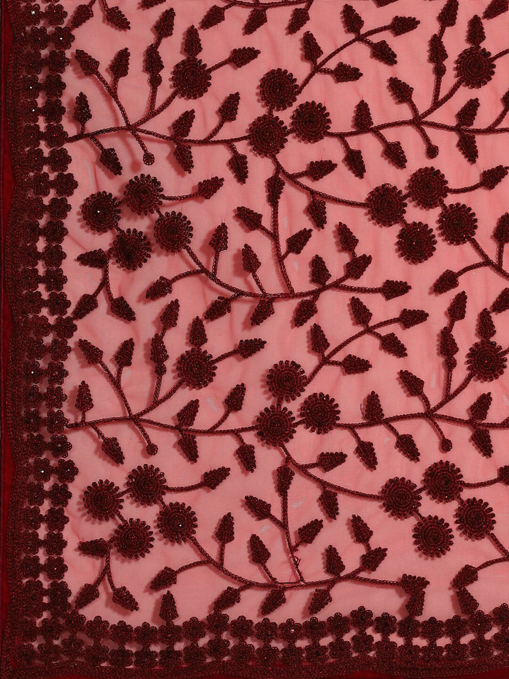 Maroon Woven Design Net Saree with Blouse Piece - Kalamkari