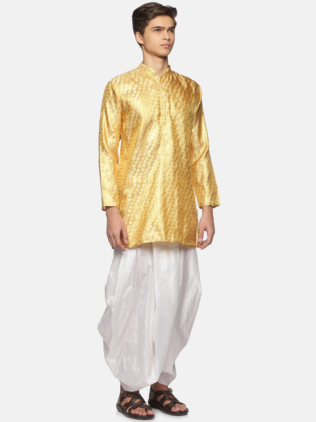 Sethukrishna Men Gold-Toned Ethnic Motifs Angrakha Kurta with Dhoti Pants