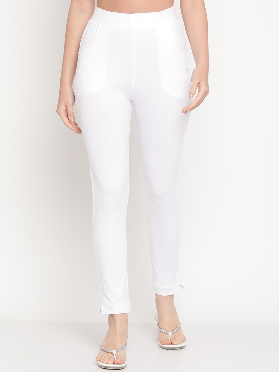TAG 7 Women White Set of 2 Solid Ankle Length Cotton Leggings