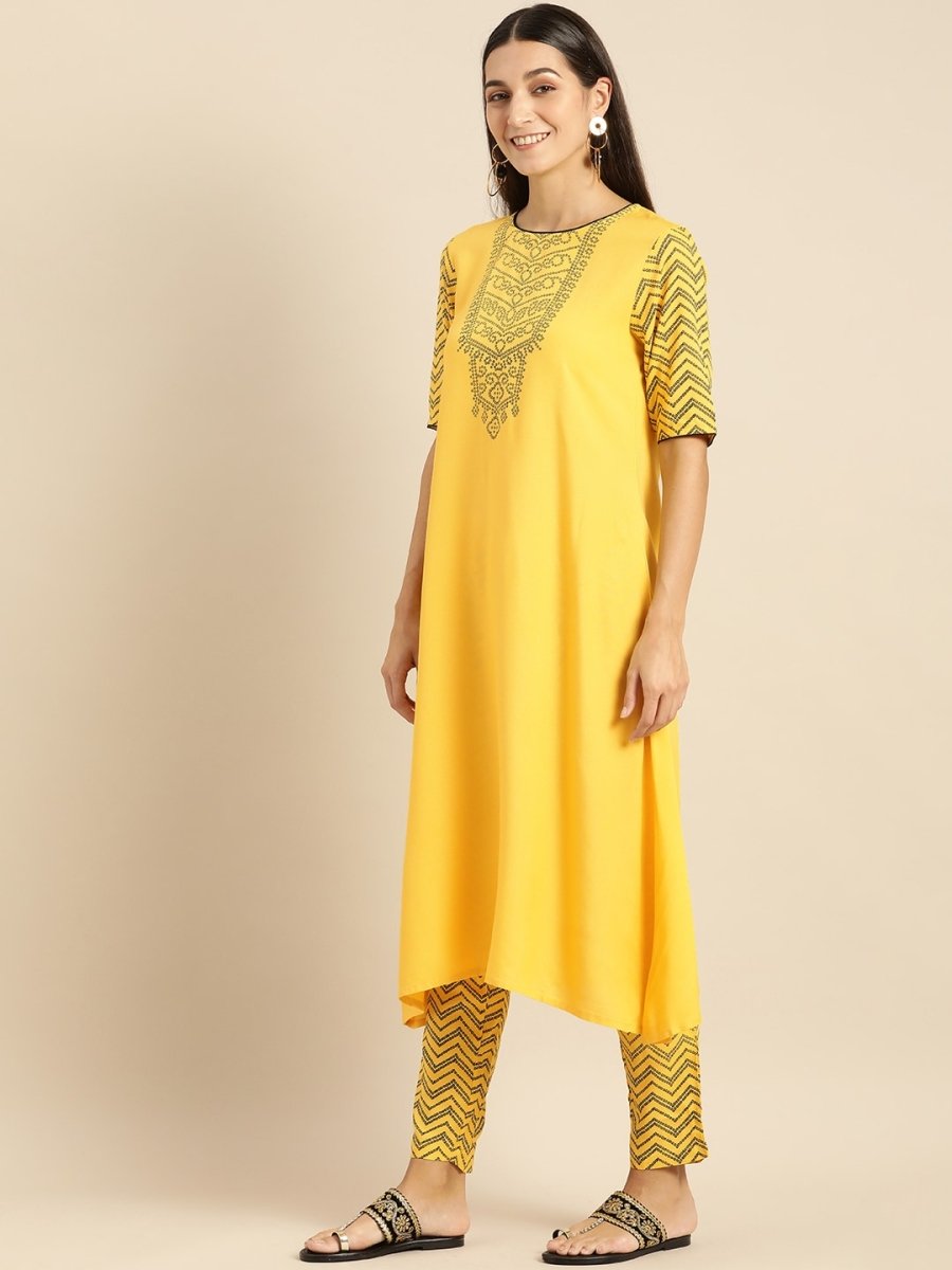 All About You Women Yellow Printed Kurta with Trousers & With Dupatta