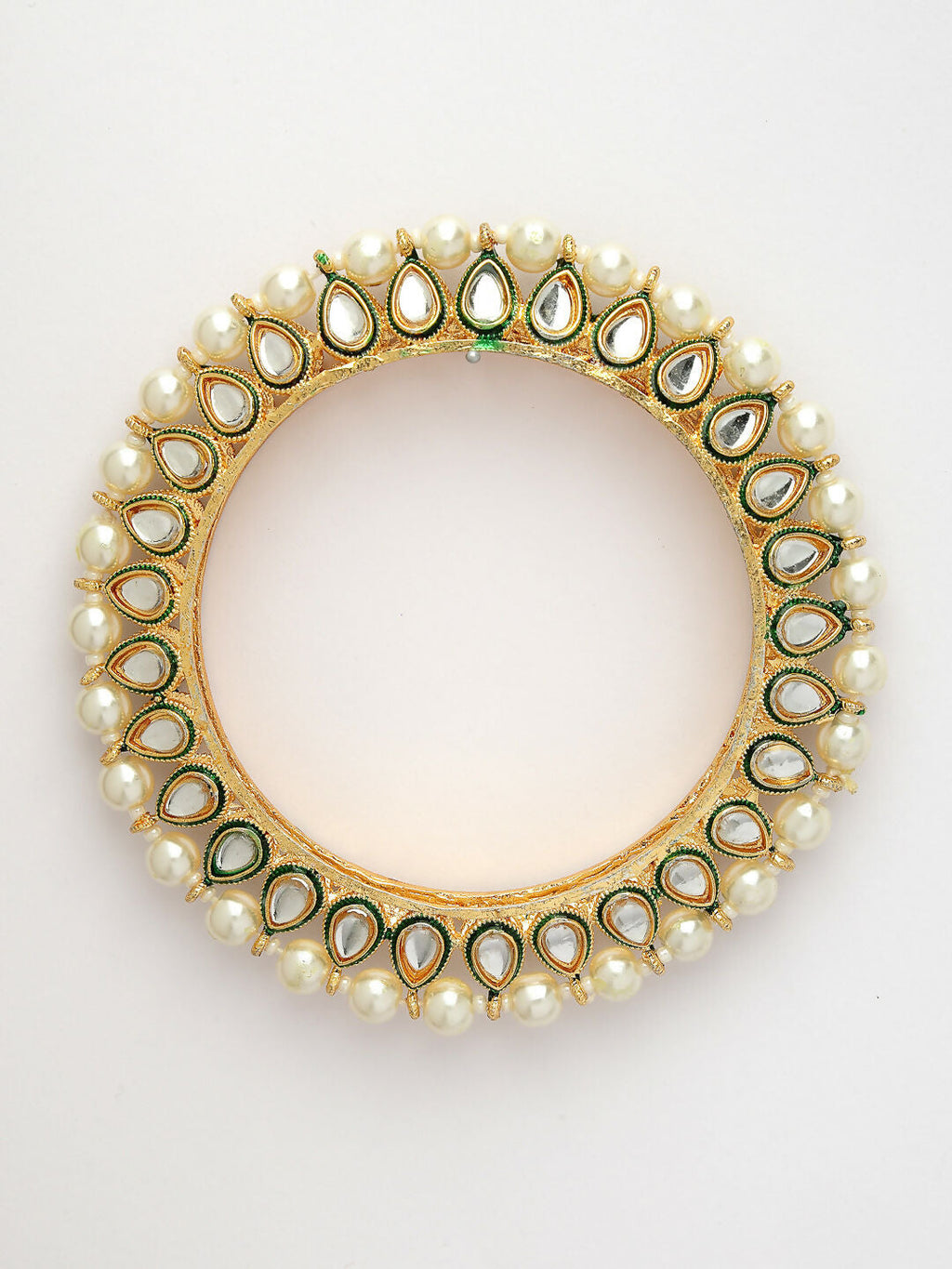 NVR Women's Set Of 2 Gold-Polished Kundan-Studded & Pearls-Beaded Bangles