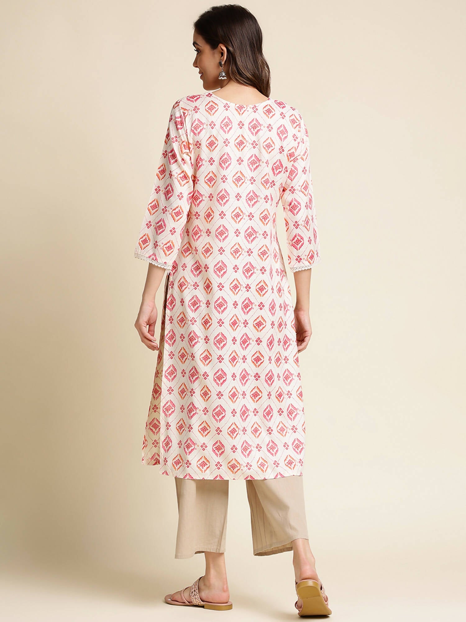 Pink Poly Rayon Aztec Printed Straight Fit Kurta - Prasuti
