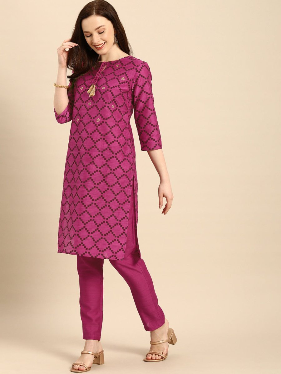 All About You Women Purple & Maroon Printed Kurta with Trousers