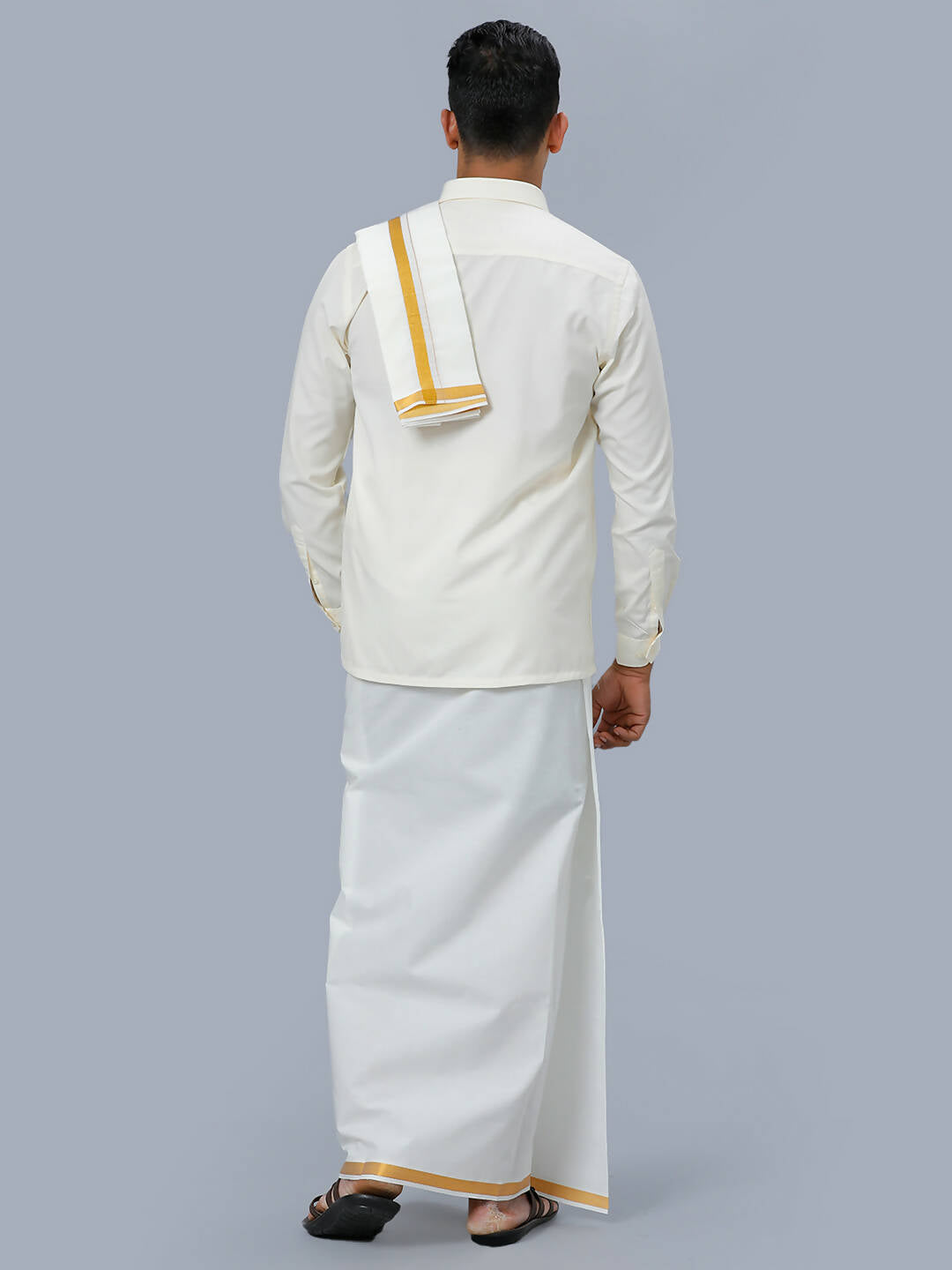 Ramraj Cotton Mens Wedding Set Cream Regular Dhoti, Shirt & Towel
