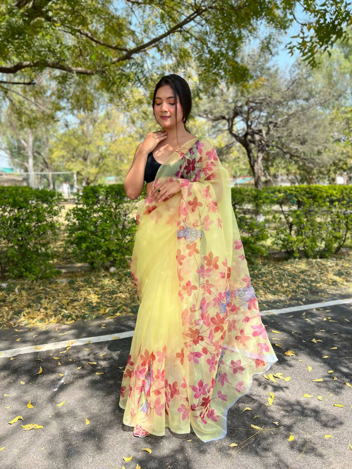 Vamsee Yellow Organza Saree