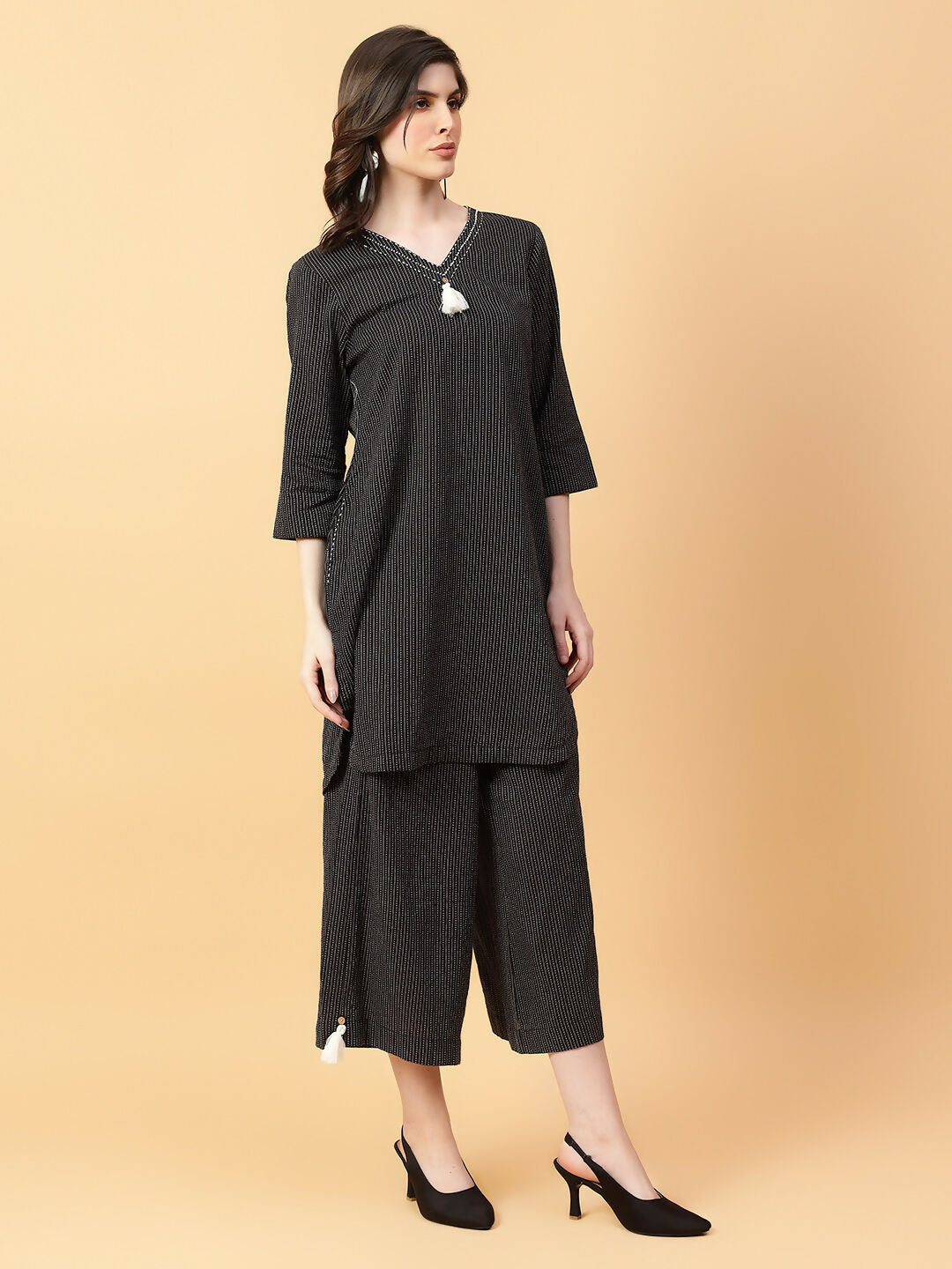 Joban Fashion Black Cotton Khatha & Hand Work Co-ord Set