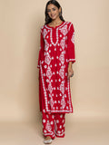 HOUSE OF KARI Floral Embroidered Chikankari Cotton A-Line Kurta