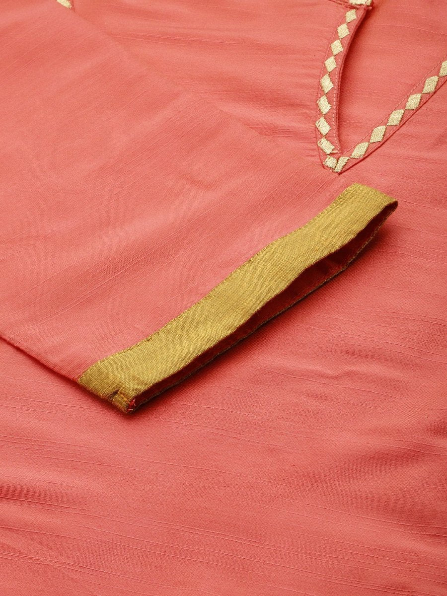 All About You Women Peach-Coloured Embroidered Kurta with Trousers