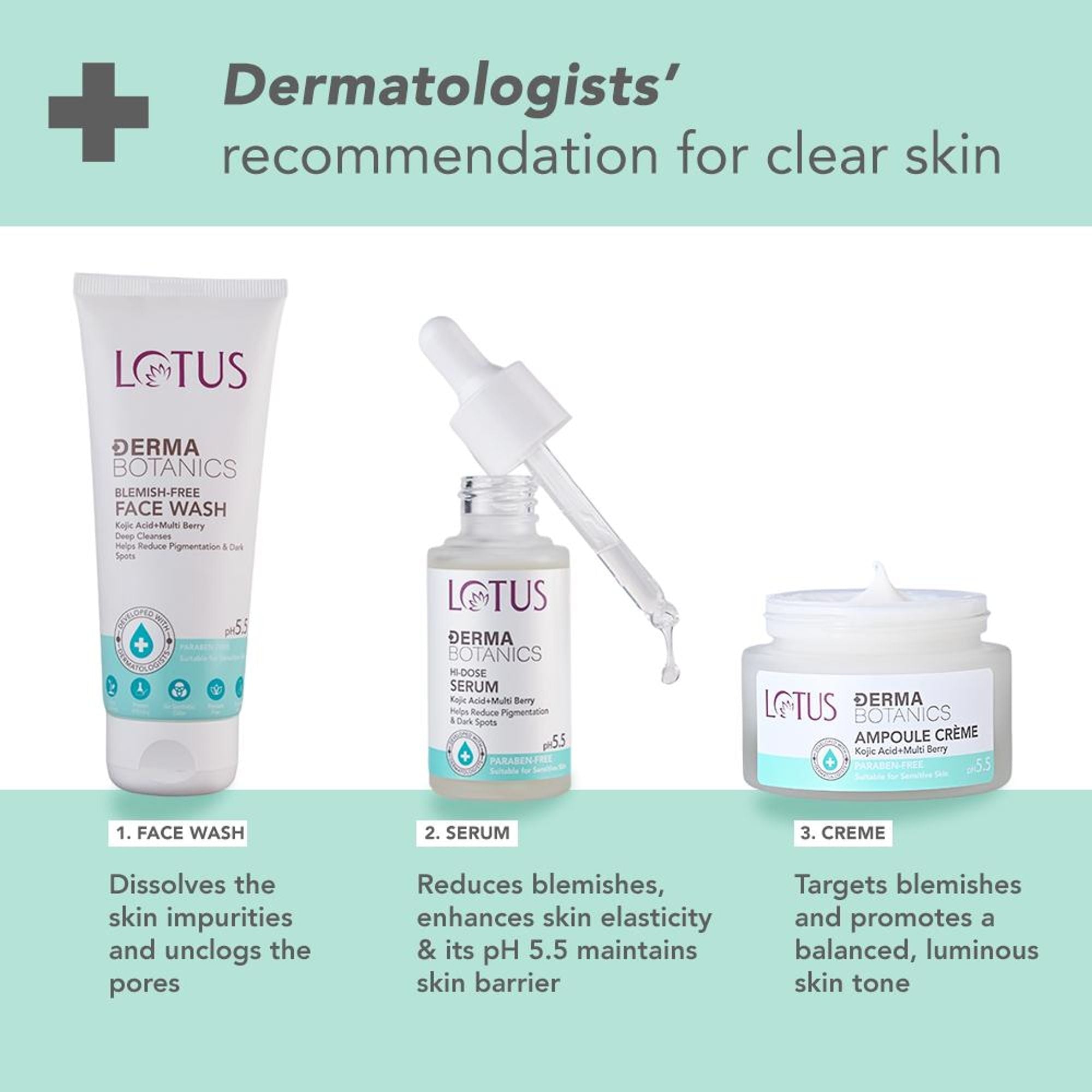 Lotus DermaBotanics Kojic Acid + Multi Berry Blemish-Free Face Wash, pH5.5, For Sensitive Skin