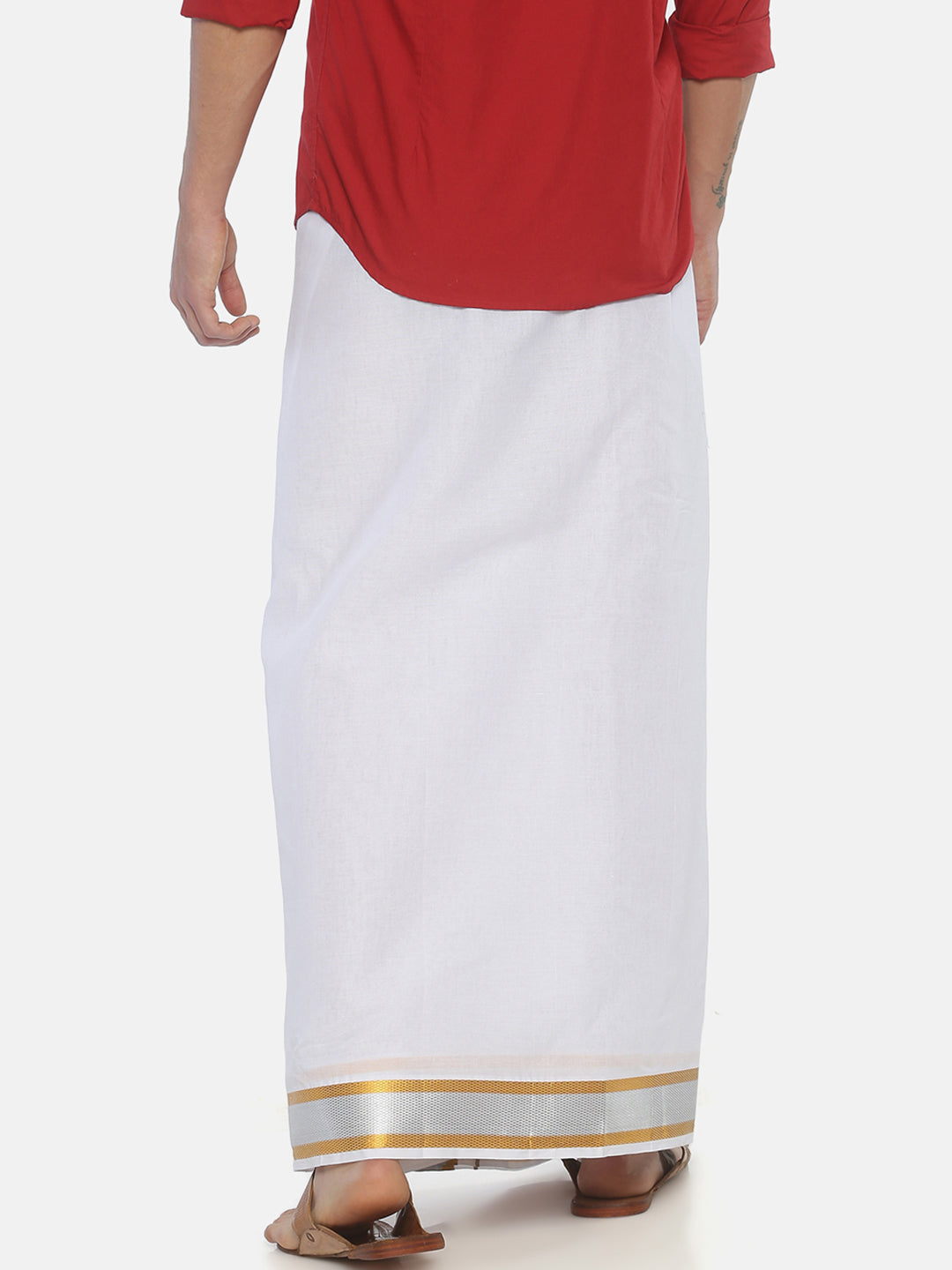 Sethukrishna Men White Solid Double Layer Readymade Pocket Dhoti