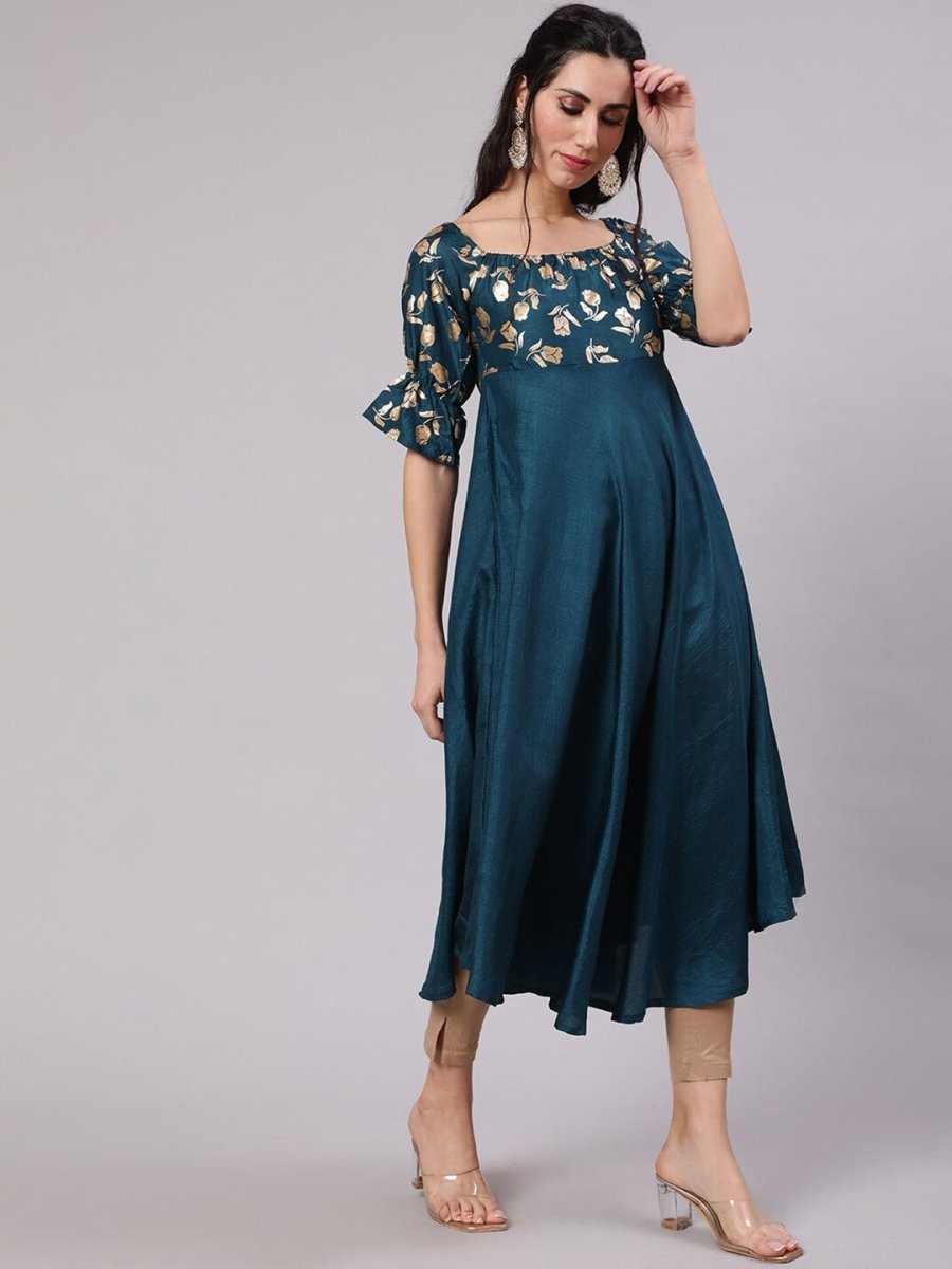 Aks Floral Printed Square Neck Anarkali Kurta