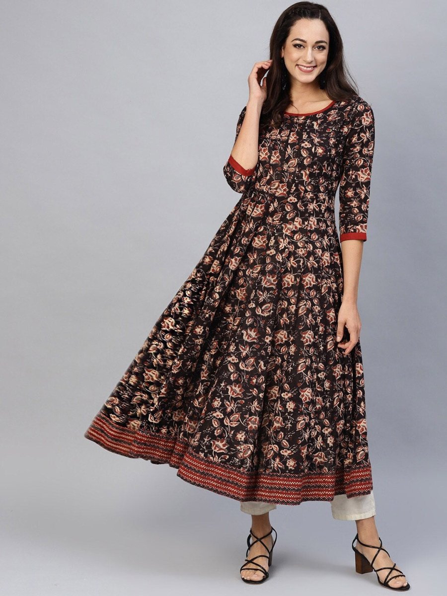 Aks Ethnic Motifs Printed Pure Cotton Anarkali Kurta With Jacket
