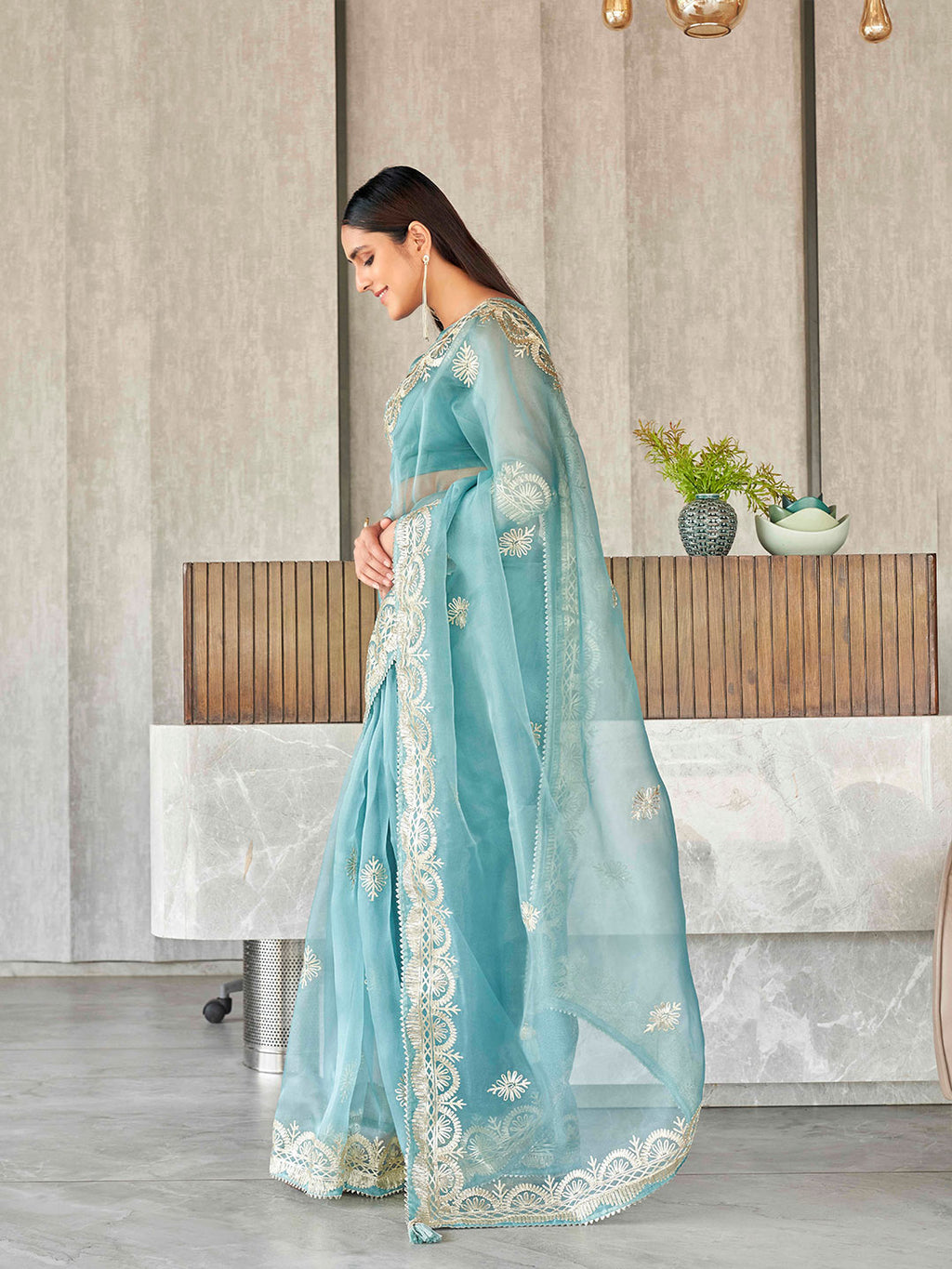 Tikhi Imli Floral Gotta Patti Organza Heavy Work Saree
