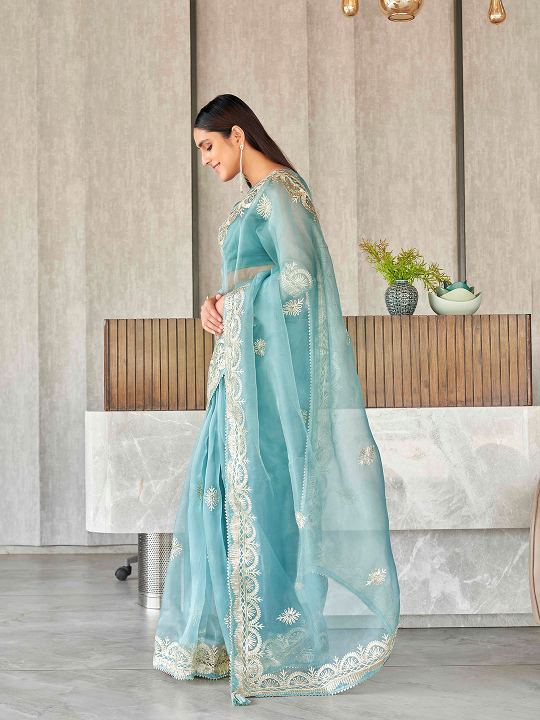 Tikhi Imli Floral Gotta Patti Organza Heavy Work Saree