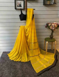 Exclusive Collection Khadi Cotton Handloom Khesh Saree With Blouse Piece - Yellow