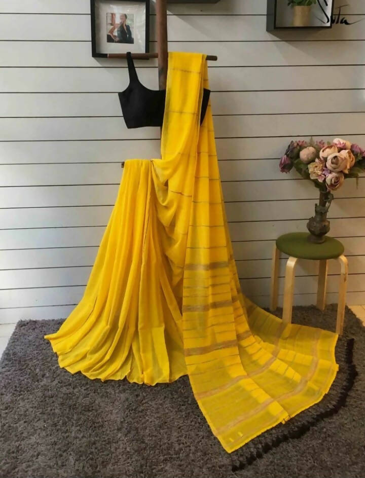 Exclusive Collection Khadi Cotton Handloom Khesh Saree With Blouse Piece - Yellow