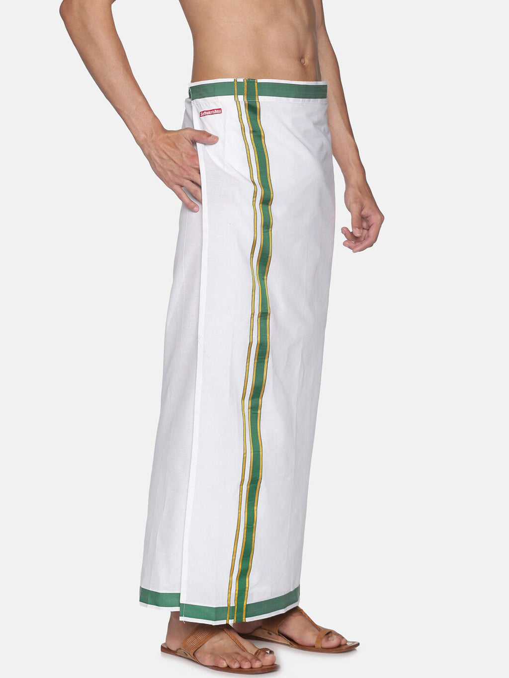 Sethukrishna White Solid Cotton Readymade Dhoti For Men