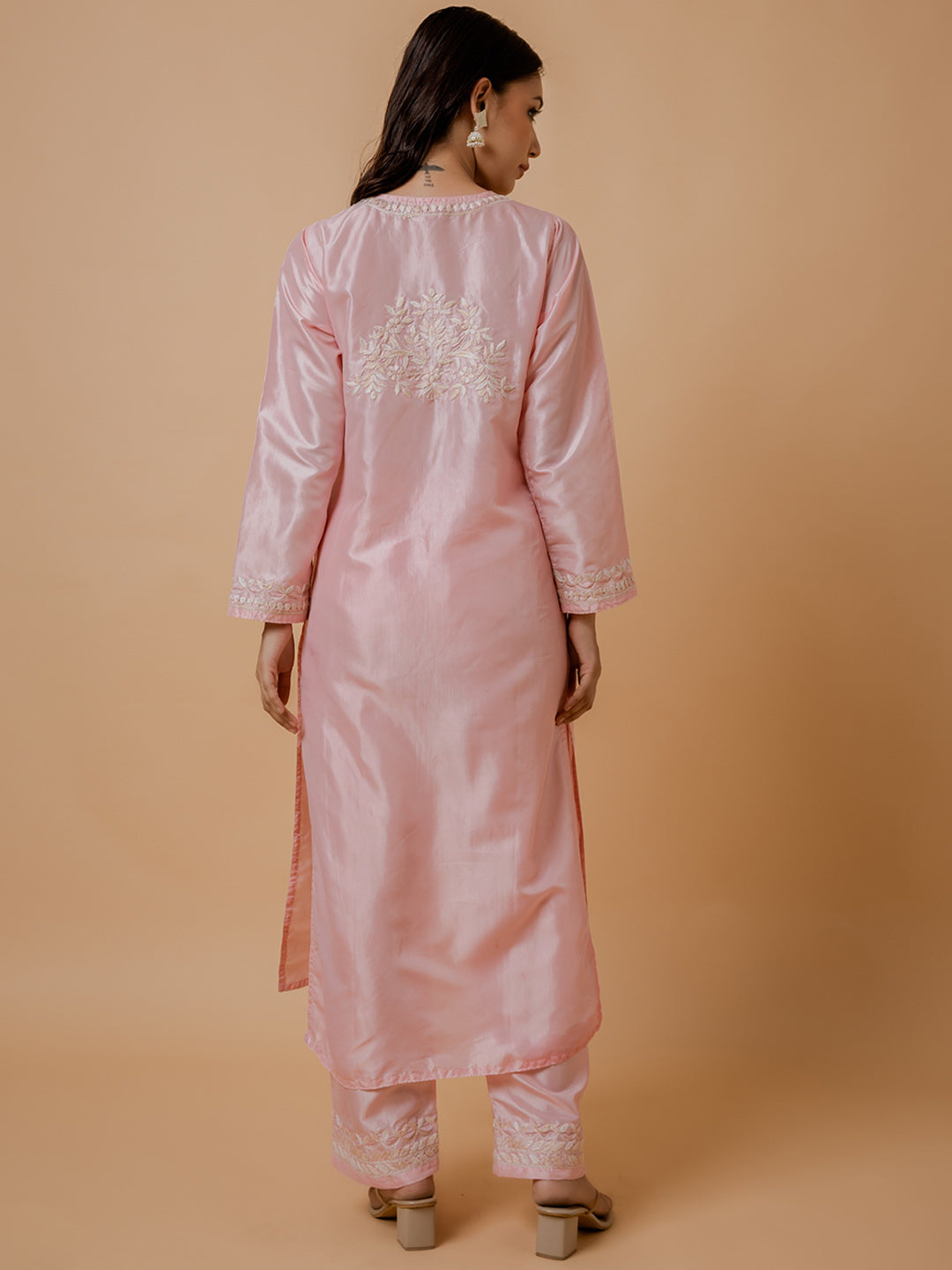 HOUSE OF KARI Floral Embroidered Silk Chikankari Kurta