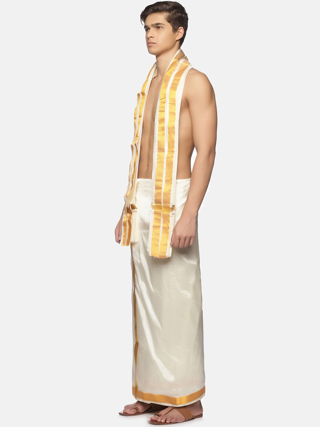 Sethukrishna Men Cream-Coloured Solid Dhotis