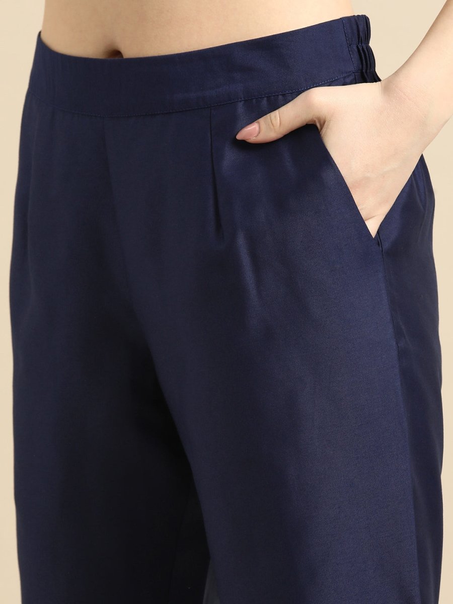 All About You Women Navy Blue Ethnic Motifs Printed Kurta with Trousers & With Dupatta