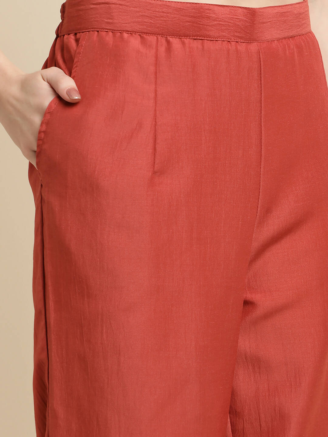 Orange Chinon Silk Embroidered Straight Kurta with Trouser & Dupatta - Salimar
