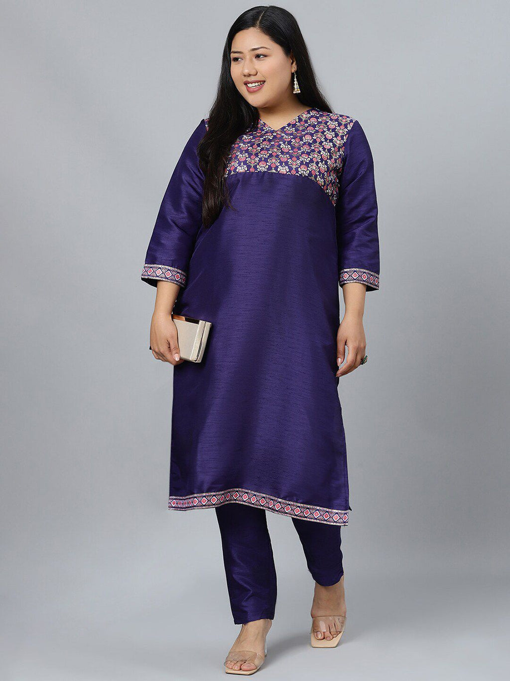 Sztori Plus Size Ethnic Motifs Printed Straight Kurta with Trousers