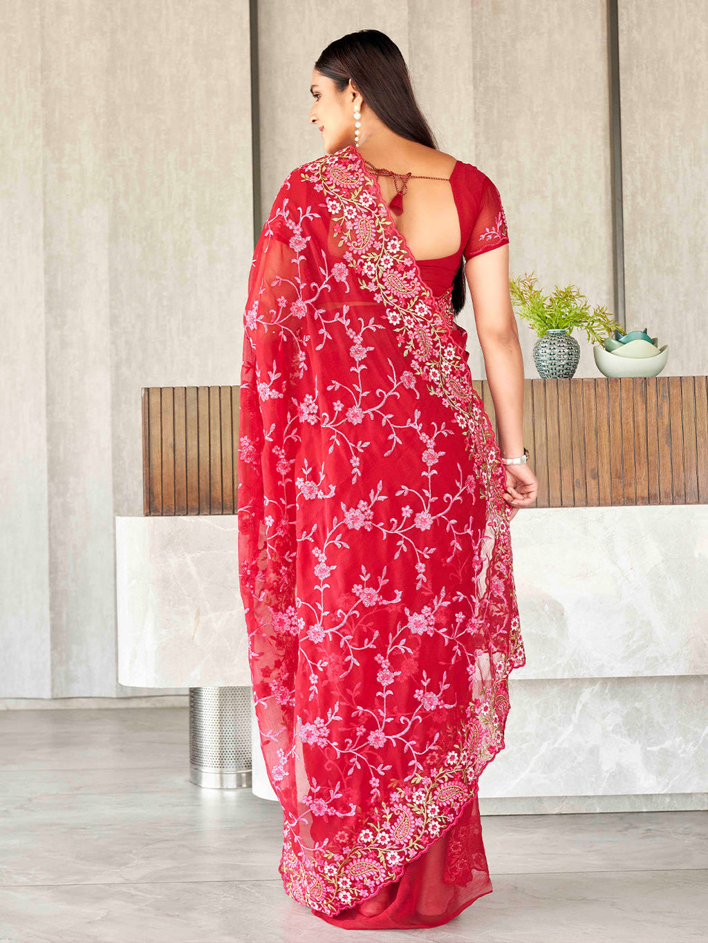 Tikhi Imli Floral Embroidered Chiffon Heavy Work Saree