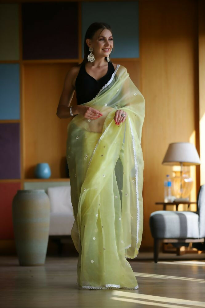 Vamsee Manbhari Yellow Organza Saree