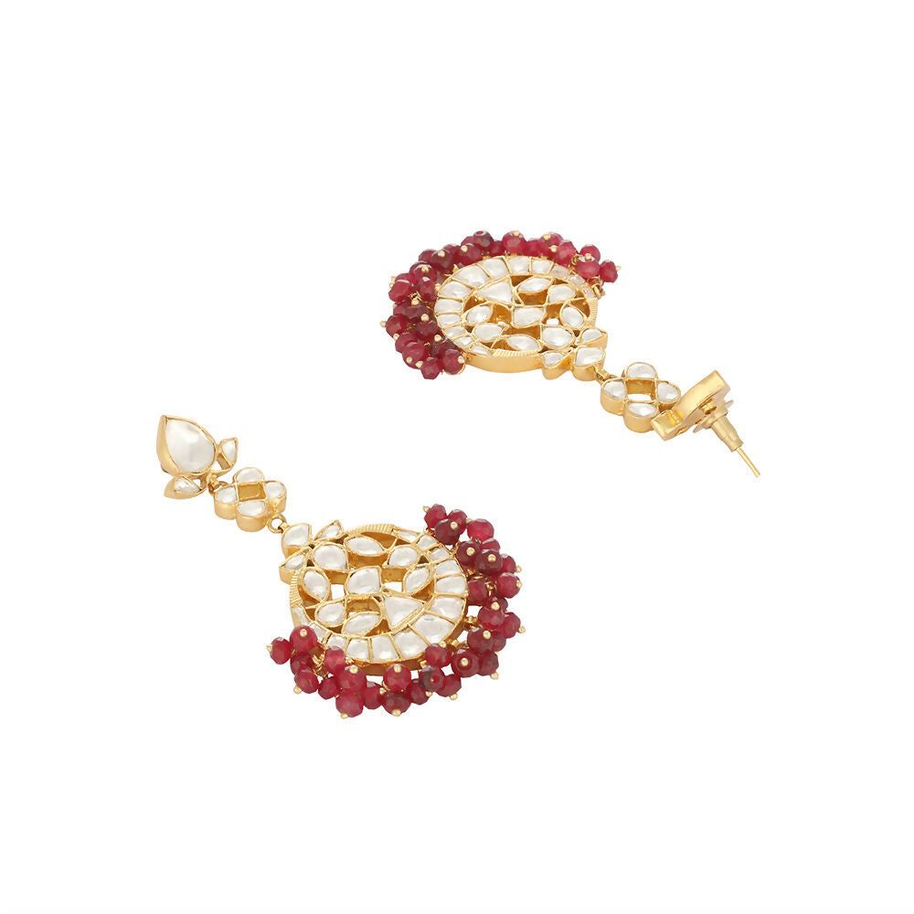 Nuyug 22K Gold Plated Serenoor Ruby Kundan Chandbali Earrings
