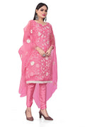 Pink Organza Silk Embroidered Work Unstitched Dress Material - Tanvi
