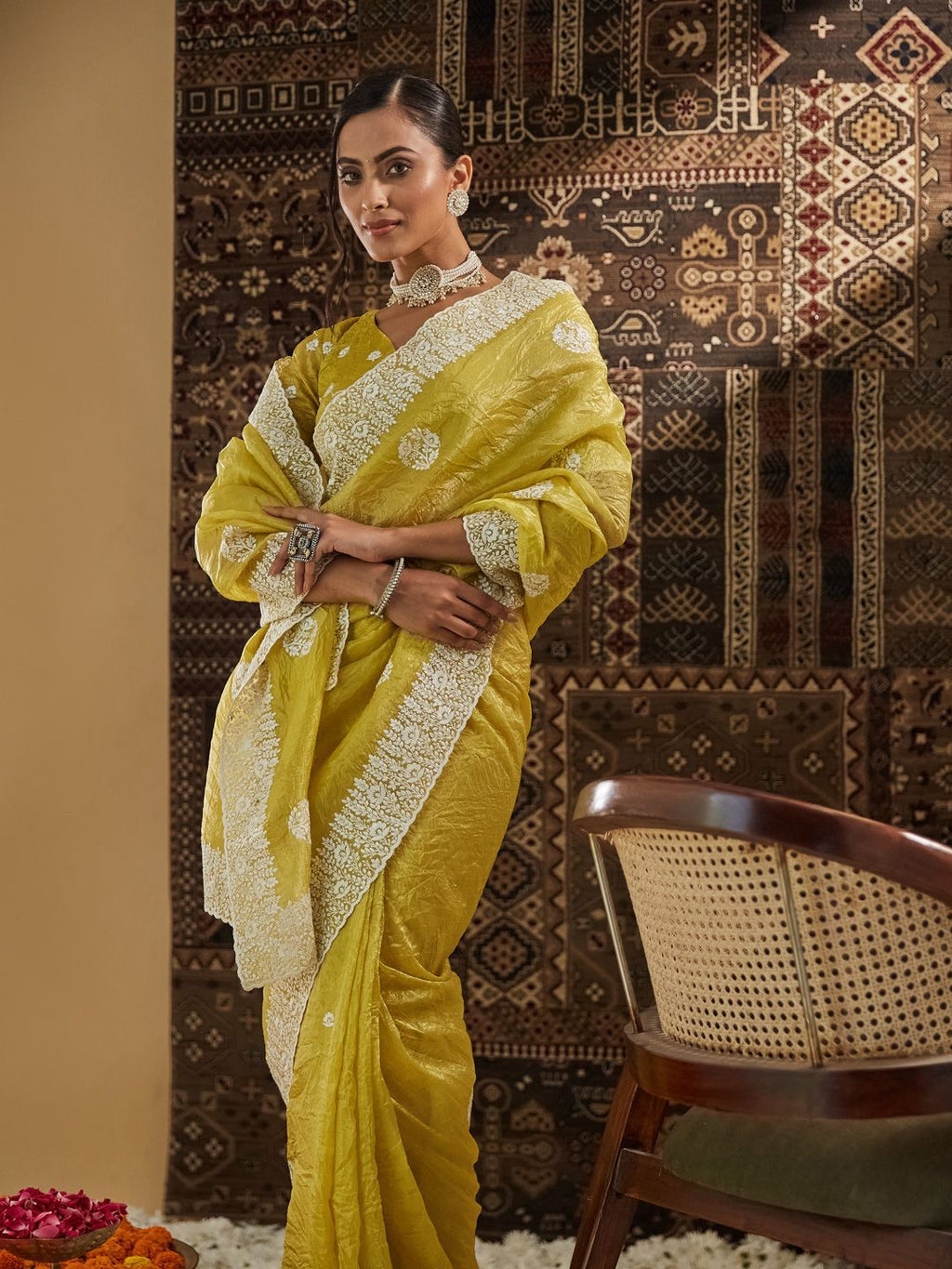 kasee Floral Chikankari Silk Blend Saree