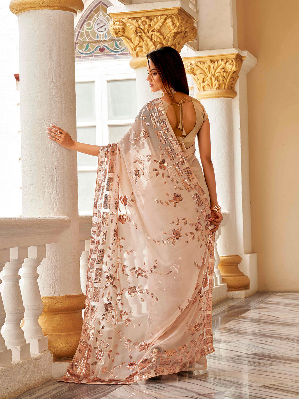 Tikhi Imli Floral Sequinned Georgette Saree