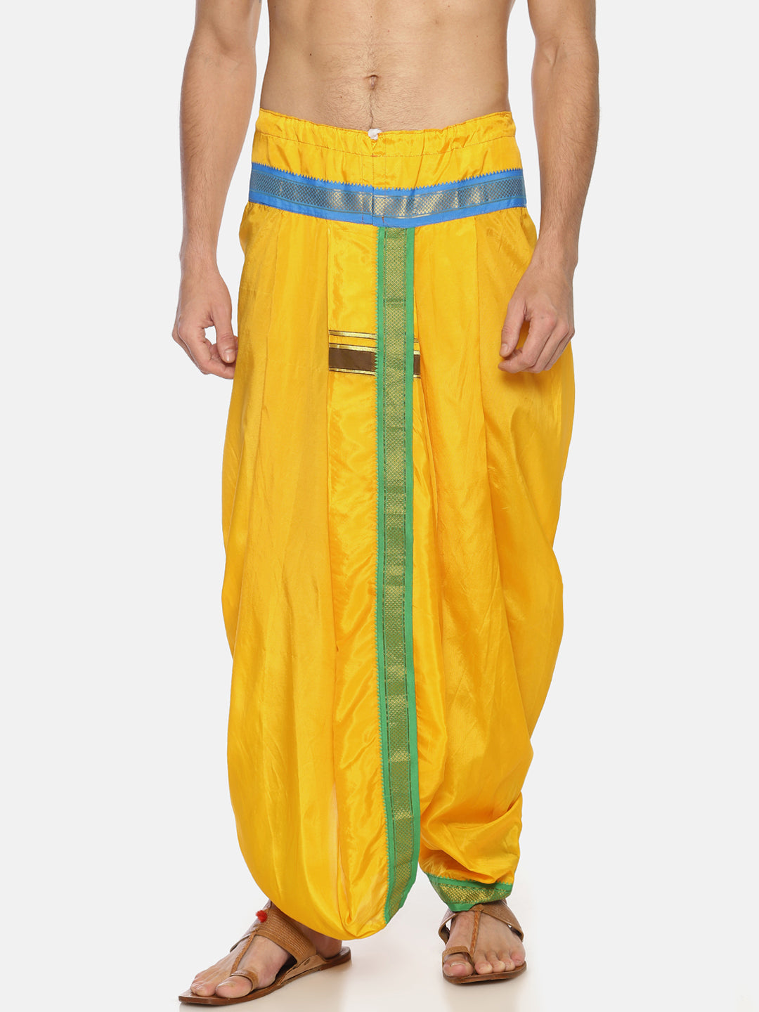 Sethukrishna Yellow Solid Double Layer Readymade Dhoti Pant For Men