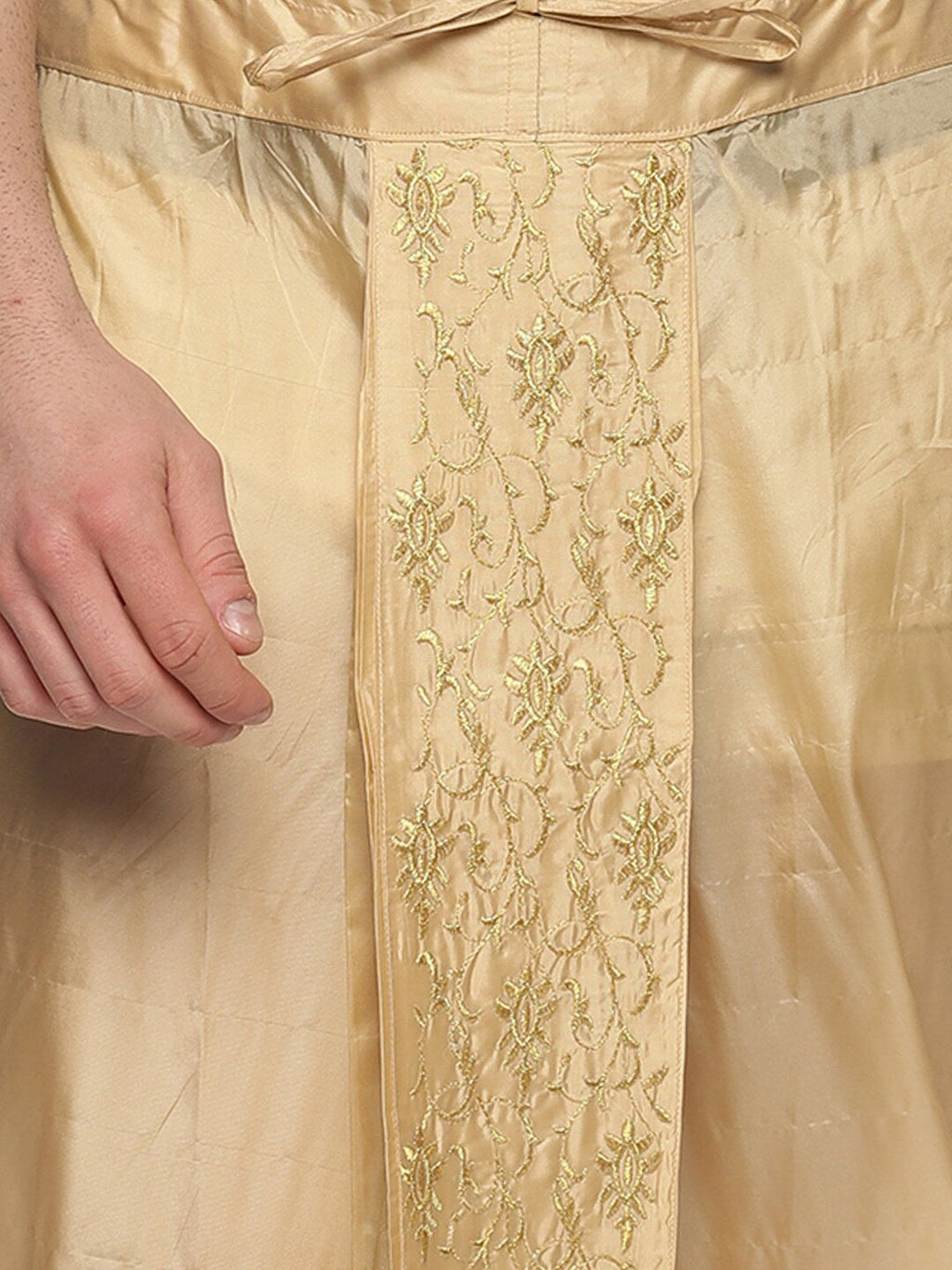 Sethukrishna Gold-Coloured Embroidered Dhoti Pant For Men
