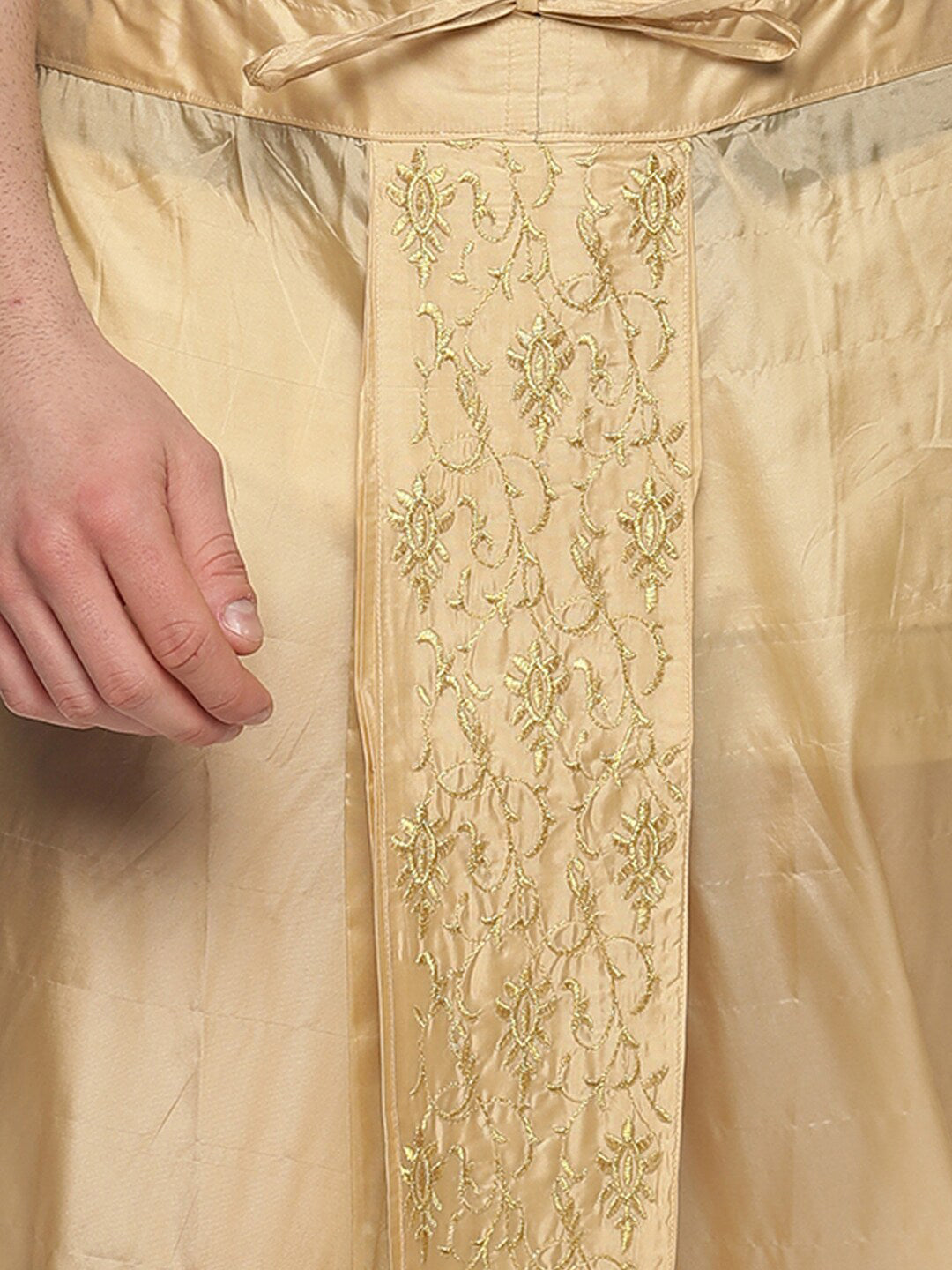Sethukrishna Gold-Coloured Embroidered Dhoti Pant For Men