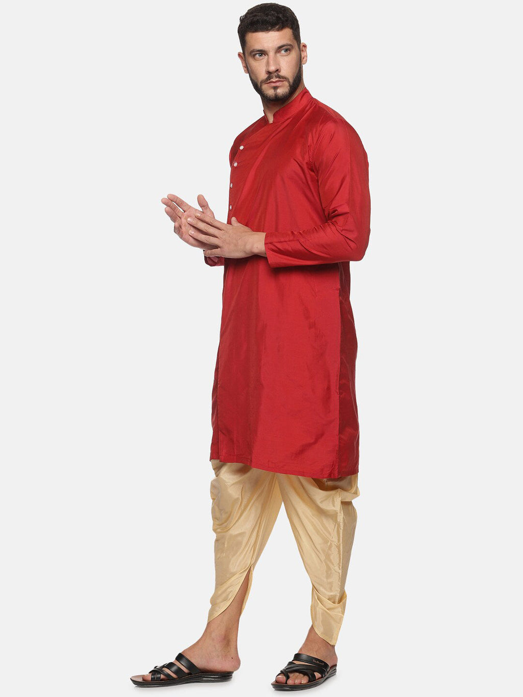 Sethukrishna Men Maroon Angrakha Kurta with Dhoti Pants