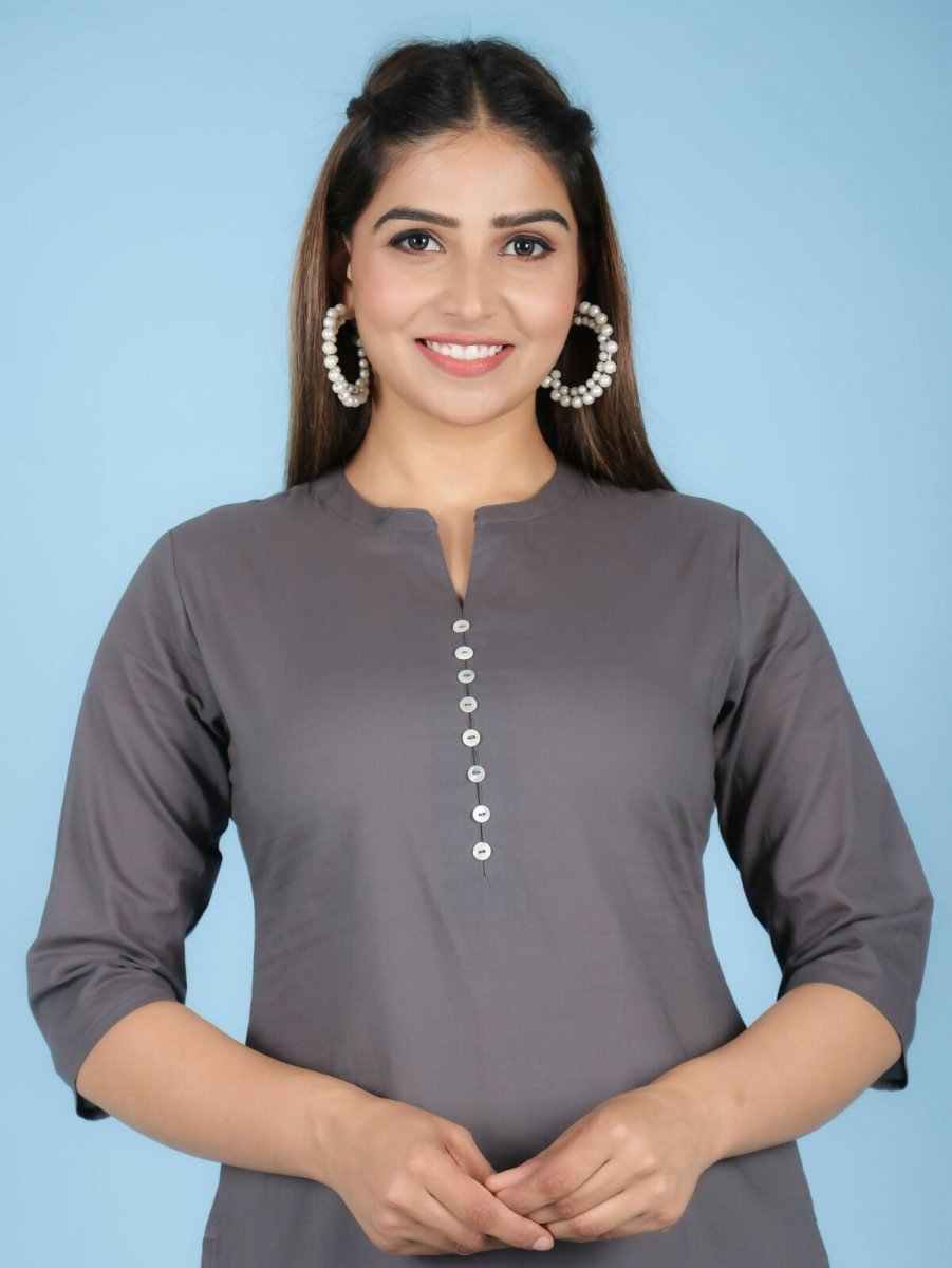 Aramya Grey Soft Cotton Solid Straight Kurta for Women
