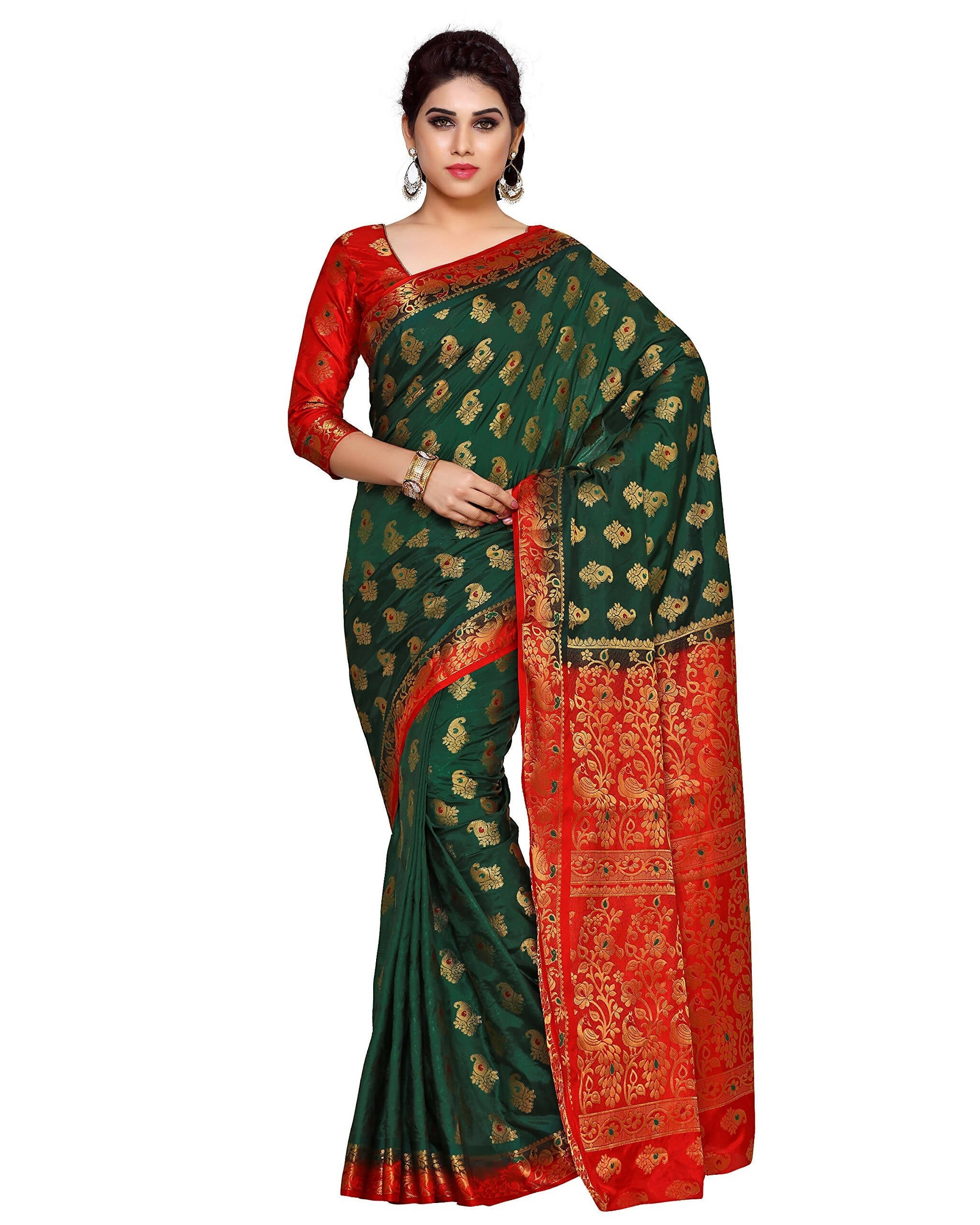 Mimosa Women's Green Kanchipuram Art Silk Saree