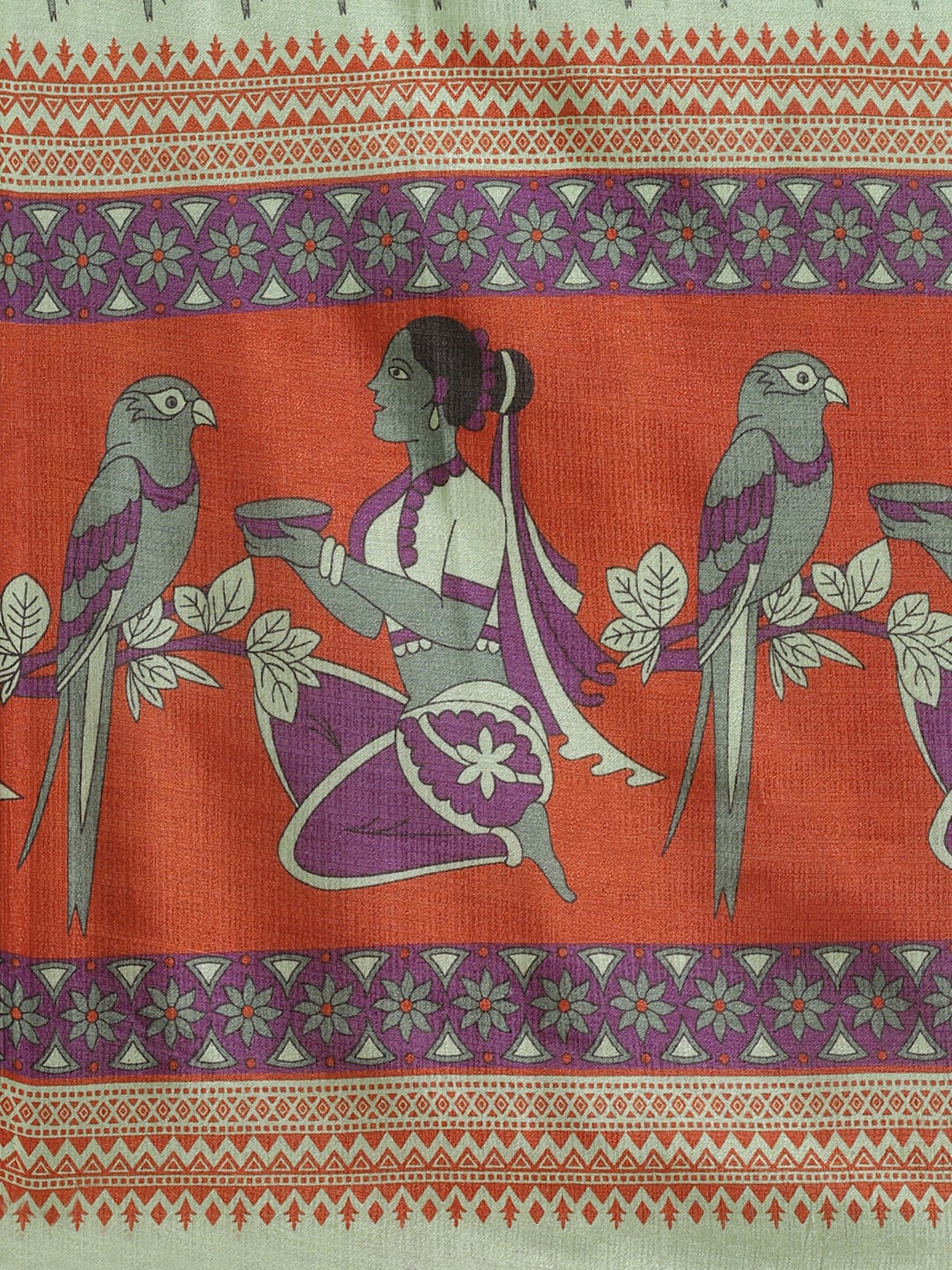 Saree Mall Green & Purple Ethnic Motifs Print Bhagalpuri Saree