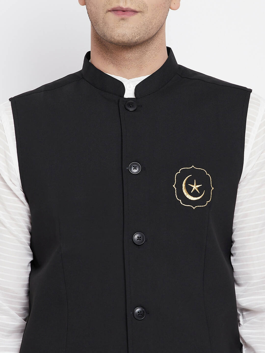 Even Apparels Black Pure Cotton White Kurta Sets With Eid Insignia Jackets PW668
