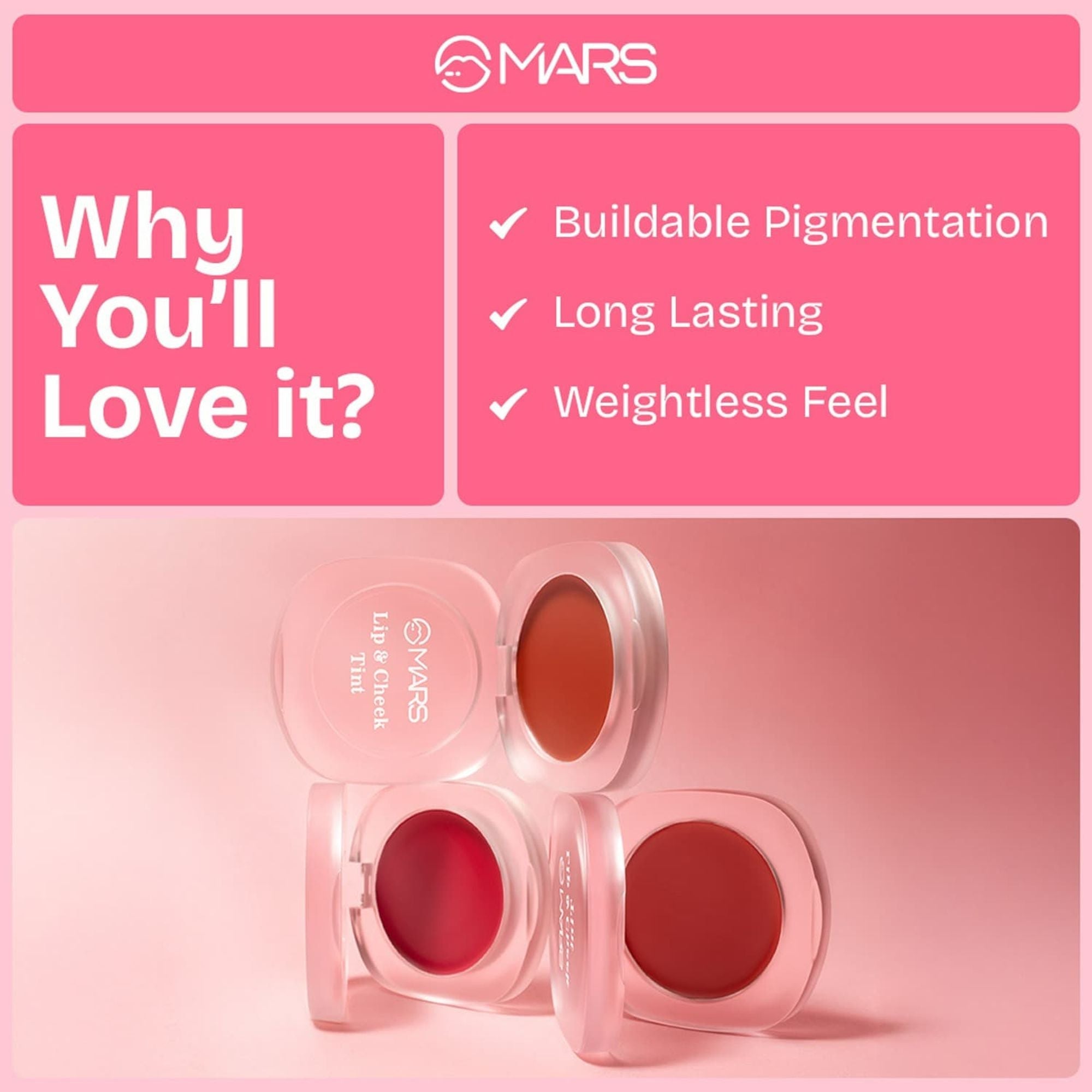 MARS Cosmetics Lip & Cheek Tint for Bold Pop Color - 01-Dusty Rose