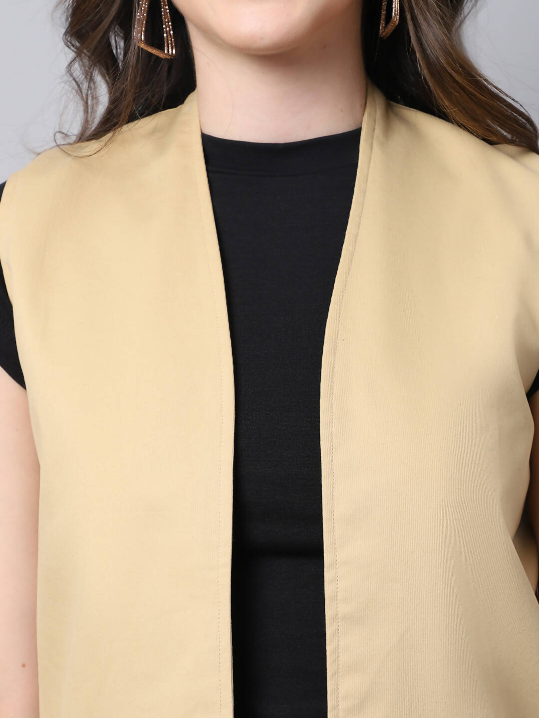 Even Apparels Brown Polywool Open Front Women's Long Coat PW724