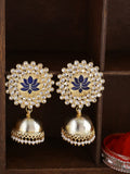 Shoshaa Gold-Polished Navy Blue Kundan-Studded Classic Jhumkas