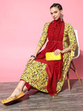 HERE&NOW Yellow & Red Ethnic Motifs Print Parade Anarkali Kurta with Trousers & Dupatta
