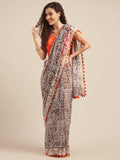 Tikhi Imli Brown & White Poly Georgette Printed Saree