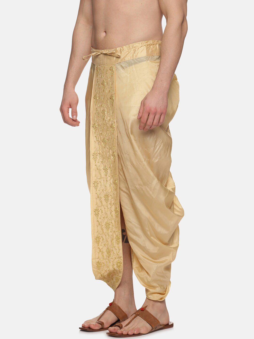 Sethukrishna Gold-Coloured Embroidered Dhoti Pant For Men