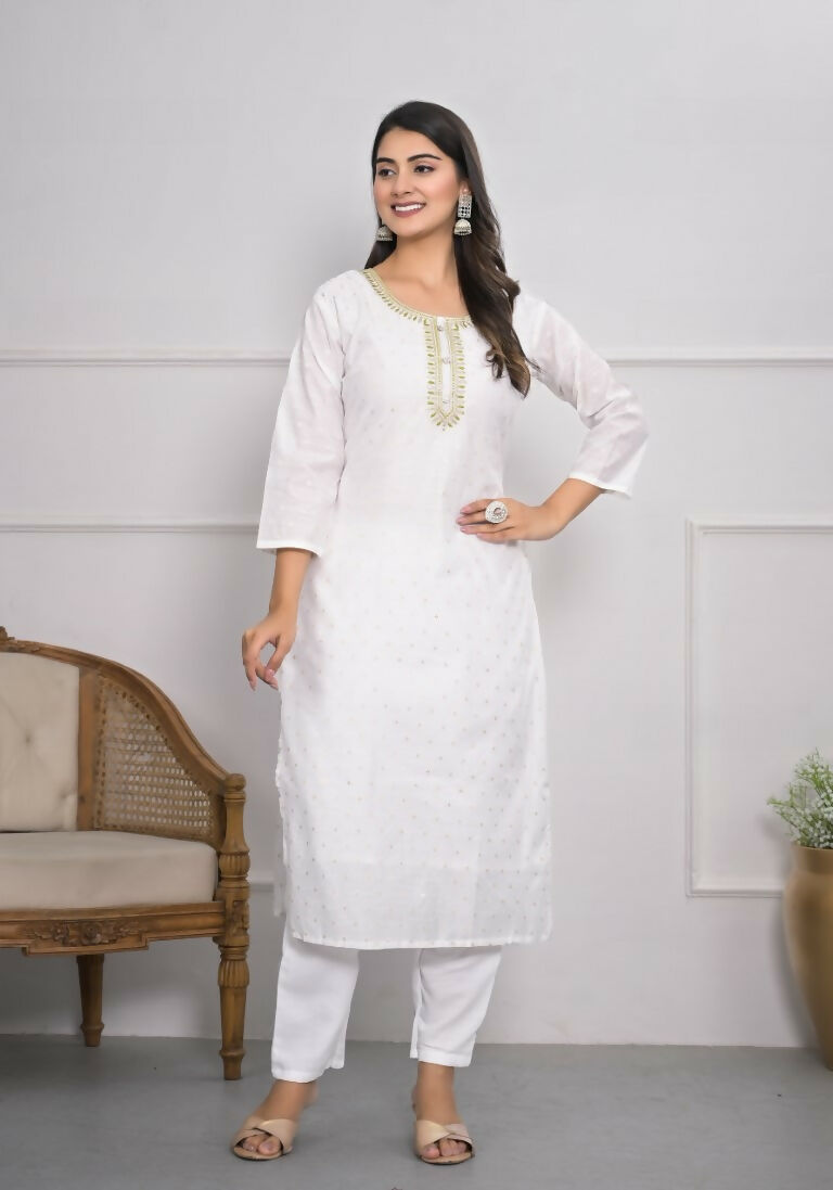 White Viscose Silk Embroidery with Thread and sequence Stitched Suit With Dupatta - Tanisha