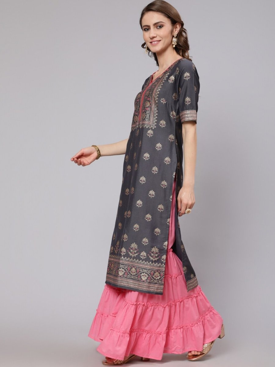 Aks Ethnic Motifs Printed Straight Silk Kurta