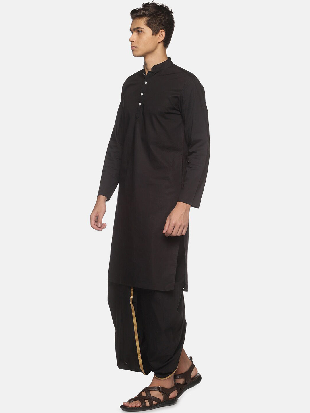 Sethukrishna Men Black Pure Cotton Kurta with Dhoti Pants